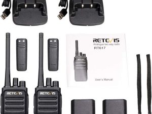Retevis RT617 Walkie Talkie Funkgerät Set 16 Kanäle 1200mAh CTCSS/DCS VOX Nicht magnetisches Mikrofon Lizenzfrei PMR Funkgerät Wiederauflabar USB Ladeschale (1 Paar, Schwarz)