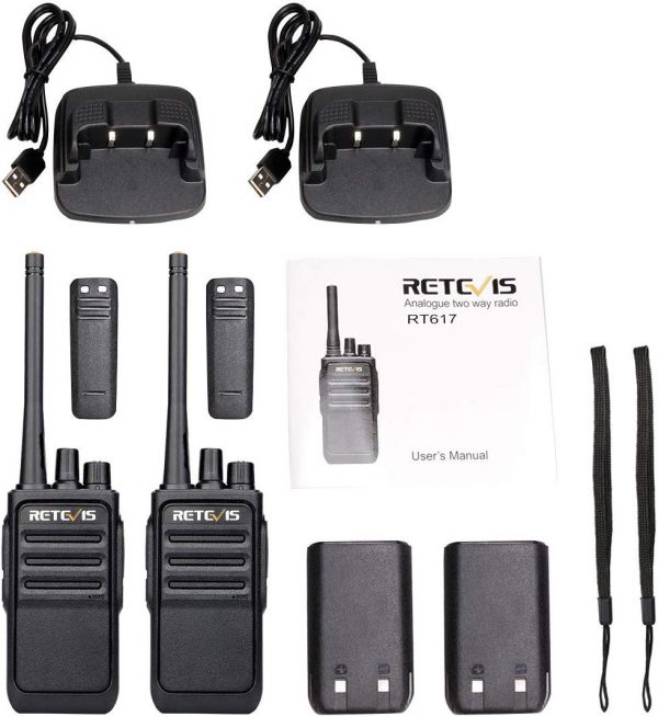 Retevis RT617 Walkie Talkie Funkgerät Set 16 Kanäle 1200mAh CTCSS/DCS VOX Nicht magnetisches Mikrofon Lizenzfrei PMR Funkgerät Wiederauflabar USB Ladeschale (1 Paar, Schwarz)