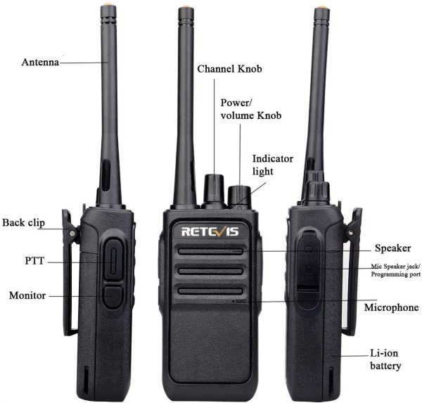 Retevis RT617 Walkie Talkie Funkgerät Set 16 Kanäle 1200mAh CTCSS/DCS VOX Nicht magnetisches Mikrofon Lizenzfrei PMR Funkgerät Wiederauflabar USB Ladeschale (1 Paar, Schwarz)