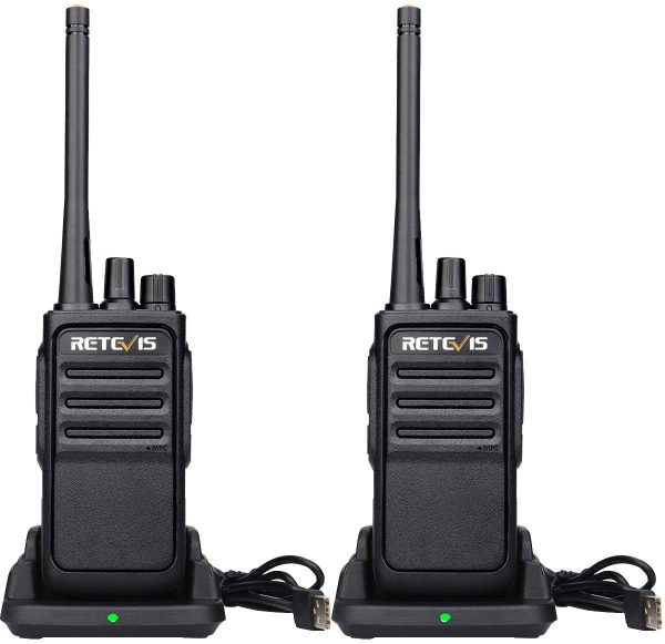 Retevis RT617 Walkie Talkie Funkgerät Set 16 Kanäle 1200mAh CTCSS/DCS VOX Nicht magnetisches Mikrofon Lizenzfrei PMR Funkgerät Wiederauflabar USB Ladeschale (1 Paar, Schwarz)