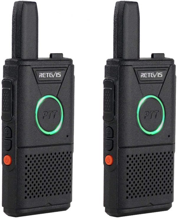 Retevis RT618 Funkgerät Mini Walkie Talkie Lizenzfrei 16 Kanäle VOX Dual PTT Ultradünn PMR Funkgerät Set Wiederaufladbar USB Ladekabel (1 Paar, Schwarz)