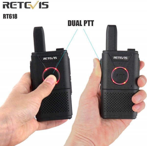 Retevis RT618 Funkgerät Mini Walkie Talkie Lizenzfrei 16 Kanäle VOX Dual PTT Ultradünn PMR Funkgerät Set Wiederaufladbar USB Ladekabel (1 Paar, Schwarz)