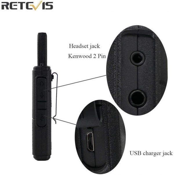 Retevis RT618 Funkgerät Mini Walkie Talkie Lizenzfrei 16 Kanäle VOX Dual PTT Ultradünn PMR Funkgerät Set Wiederaufladbar USB Ladekabel (1 Paar, Schwarz)