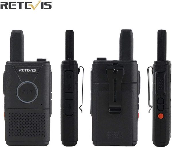 Retevis RT618 Funkgerät Mini Walkie Talkie Lizenzfrei 16 Kanäle VOX Dual PTT Ultradünn PMR Funkgerät Set Wiederaufladbar USB Ladekabel (1 Paar, Schwarz)