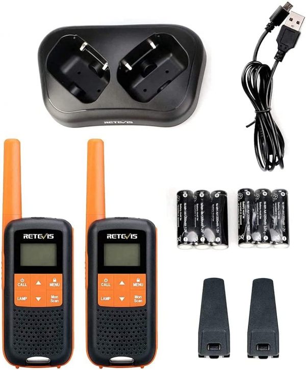Retevis RT649 Walkie Talkie Lizenzfrei PMR446 Funkgerät Set 16 Kanäle VOX LED Taschenlampe IP65 Wasserdichtes Scan Zwei Lademethoden (Orange, 2 STK.)