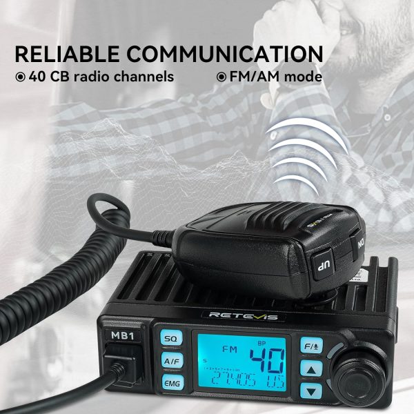 Retevis MB1 CB Mobil Funk Gerät, AM/FM Handheld CB Radio mit Rauschunterdrückung, Sofortiger Notfallkanal 9/19, Volle 40 Kanäle, RF Gain, Externer Lautsprecheranschluss, Long Range CB Mobilfunk für Trucker