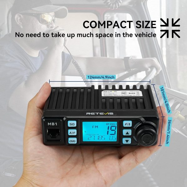 Retevis MB1 CB Mobil Funk Gerät, AM/FM Handheld CB Radio mit Rauschunterdrückung, Sofortiger Notfallkanal 9/19, Volle 40 Kanäle, RF Gain, Externer Lautsprecheranschluss, Long Range CB Mobilfunk für Trucker