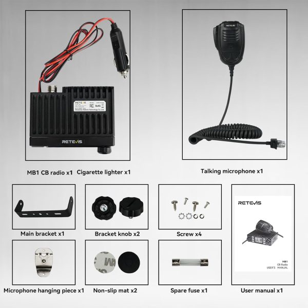 Retevis MB1 CB Mobil Funk Gerät, AM/FM Handheld CB Radio mit Rauschunterdrückung, Sofortiger Notfallkanal 9/19, Volle 40 Kanäle, RF Gain, Externer Lautsprecheranschluss, Long Range CB Mobilfunk für Trucker