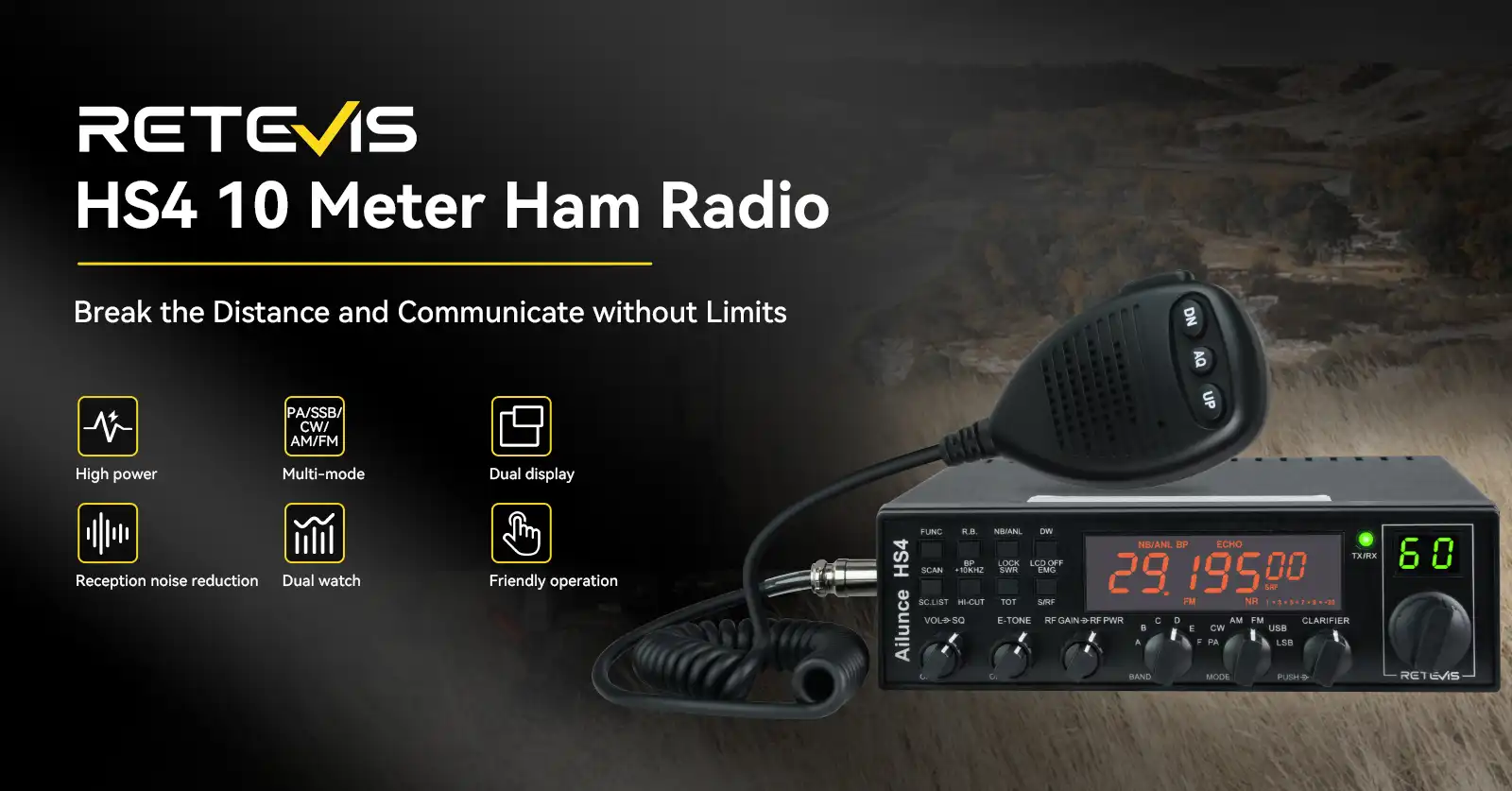 Retevis Ailunce HS4 10 Meter SSB Ham Radio AM/FM/PA/USB/LSB/CW Mobile Transceiver