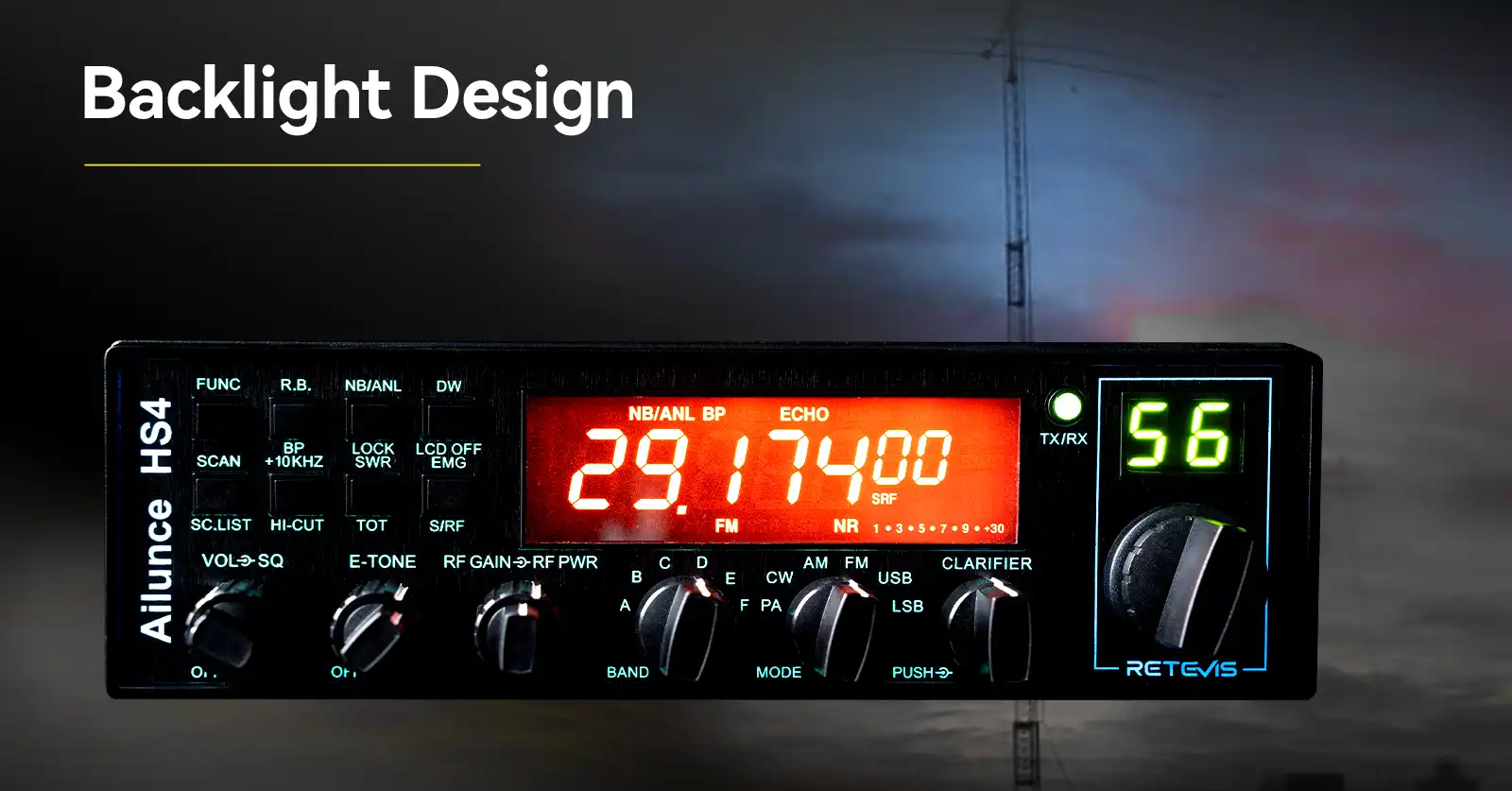 Retevis Ailunce HS4 10 Meter SSB Ham Radio AM/FM/PA/USB/LSB/CW Mobile Transceiver