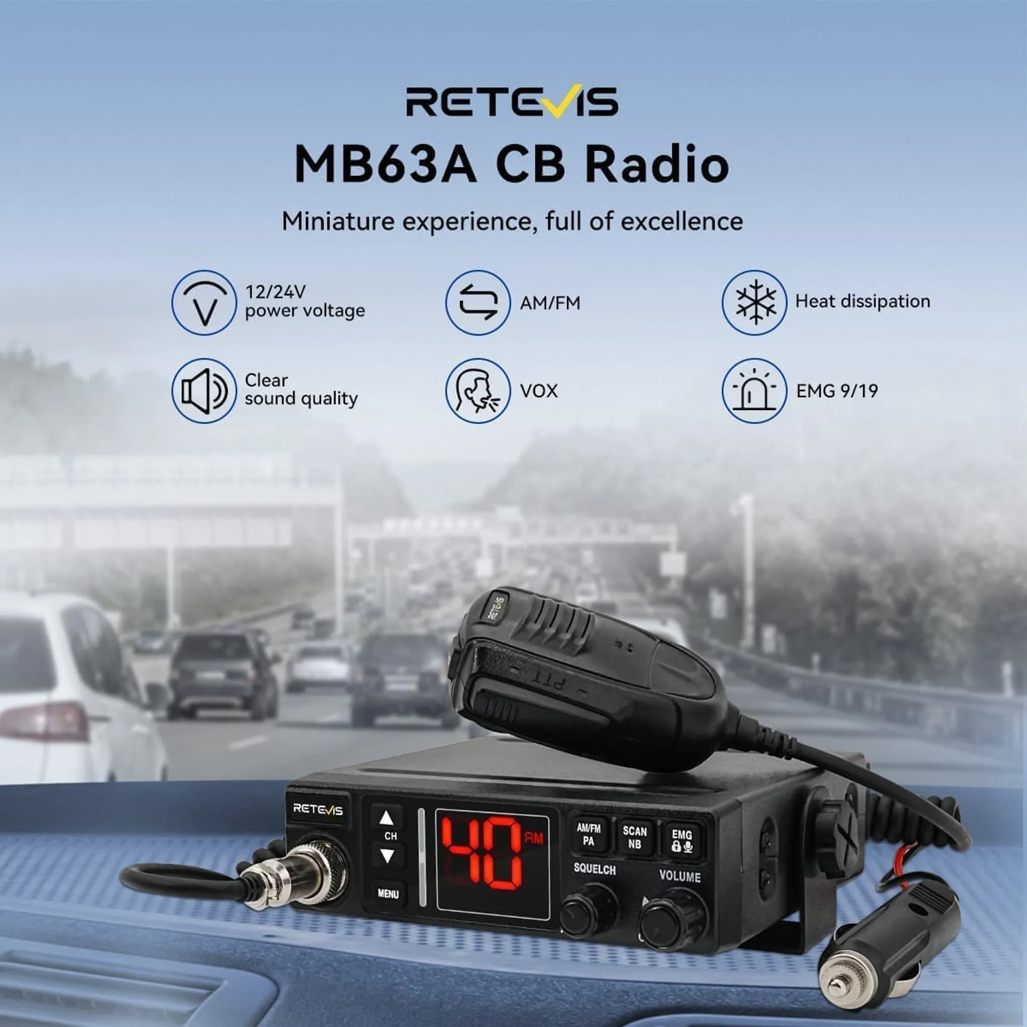 Das MB63A ist ideal für CB-Benutzer, die ein erschwingliches CB-Radio mit Miniatur-Erlebnis suchen. Es ist mit AM/FM, 12/24 V Netzspannung, klarer Tonqualität, EMG 9/19, Wärmeableitung und VOX ausgestattet. Ideal für Industrie- und Transportfahrer, die eine effiziente Möglichkeit zur Koordination mit ihrem Team benötigen.